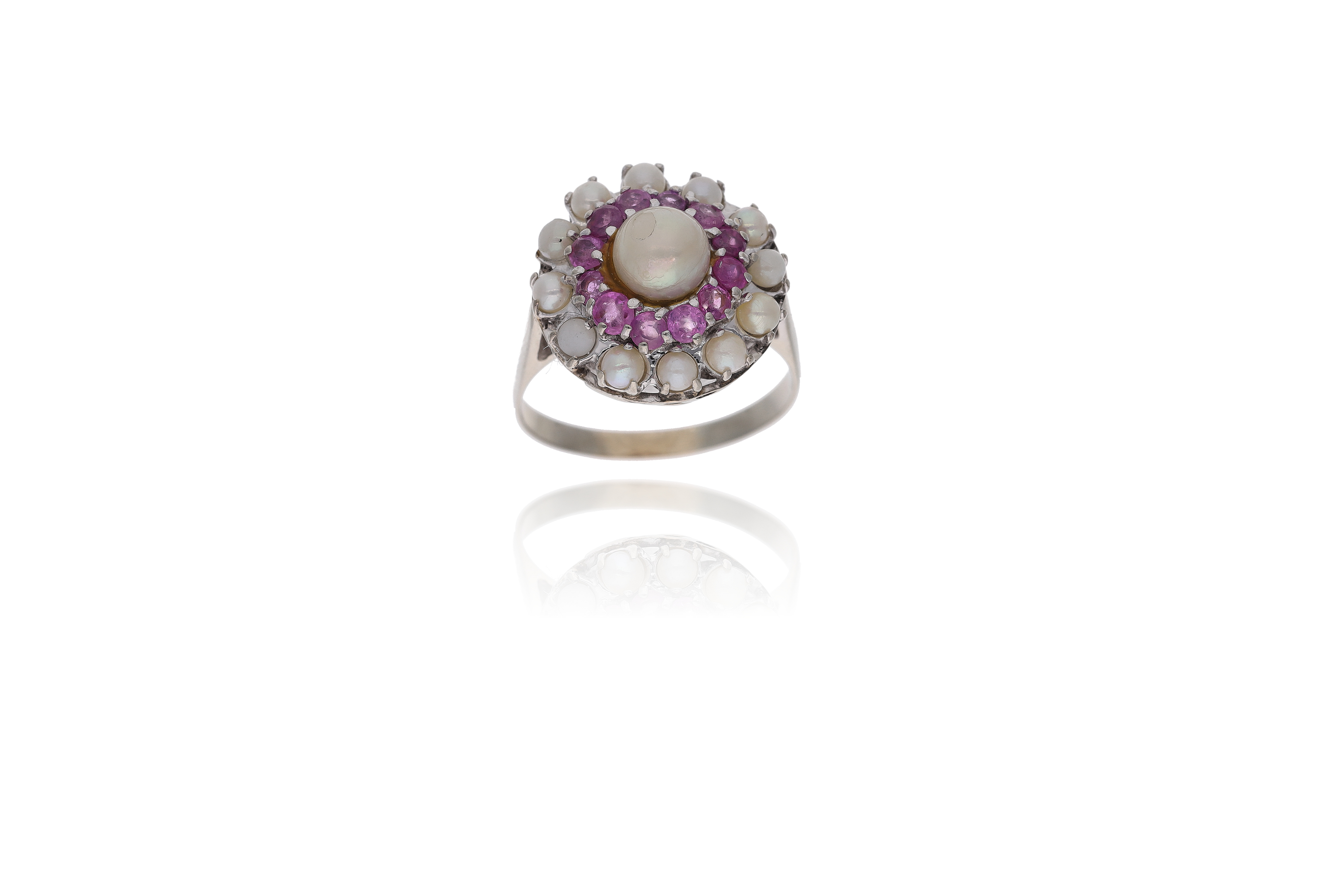 Anello con perle coltivate, zaffiri rosa e pietre - Asta Preziosi