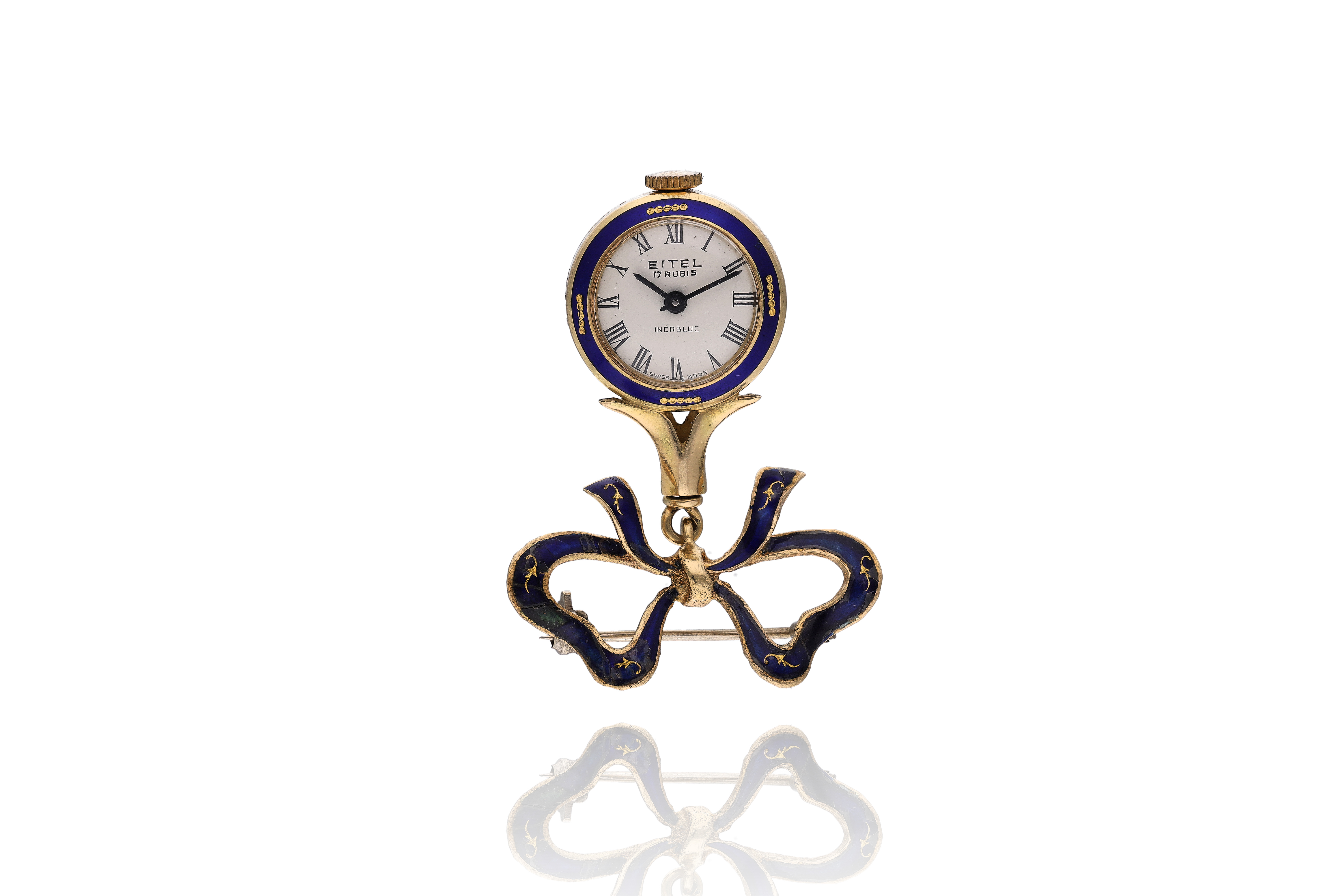 Spilla con orologio e smalti - Asta Preziosi