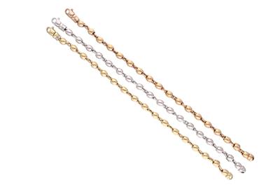 Tre bracciali in oro tre colori - Asta Preziosi