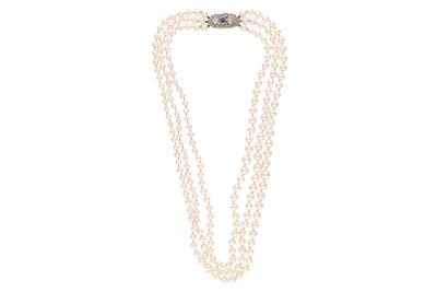 Collana con perle, diamanti e zaffiro - Asta Preziosi