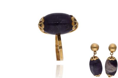 Parure con paio di orecchini e anello con ametiste - Asta Preziosi