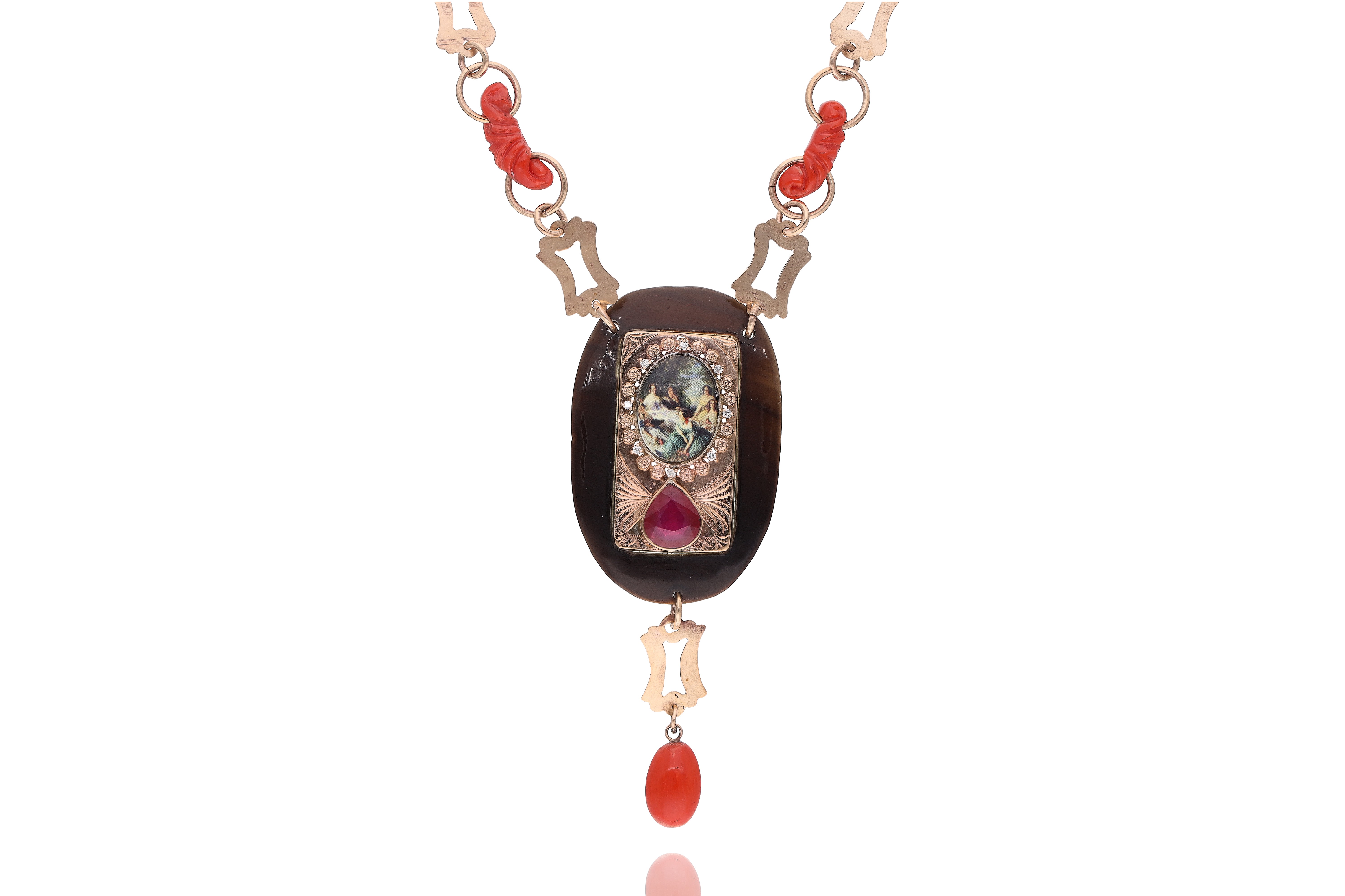 Collana con coralli, diamanti e pietre - Asta Preziosi