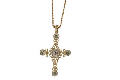 Collana con ciondolo, microperle, smeraldi e pietra blu - Asta Preziosi