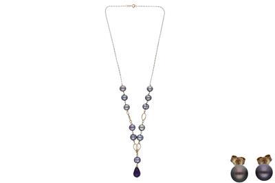 Collana e orecchini con perle e ametista - Asta Preziosi