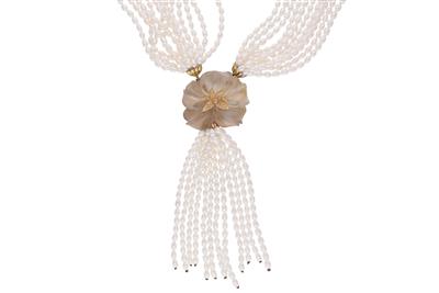 Collana di perle coltivate, pietra e diamanti - Asta Preziosi Collana di perle coltivate, pietra e diamanti - Asta Preziosi