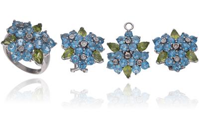 Parure con diamanti, topazi azzurri e pietre naturali verdi - Asta Preziosi