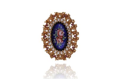 Spilla con smalti e perle - Asta Preziosi