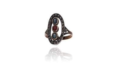 Anello con diamanti, zaffiri e rubino - Asta Preziosi
