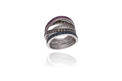 Anello con diamanti, zaffiri e rubini - Asta Preziosi