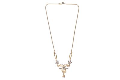 Collana con perla, diamanti e smeraldo - Asta Preziosi
