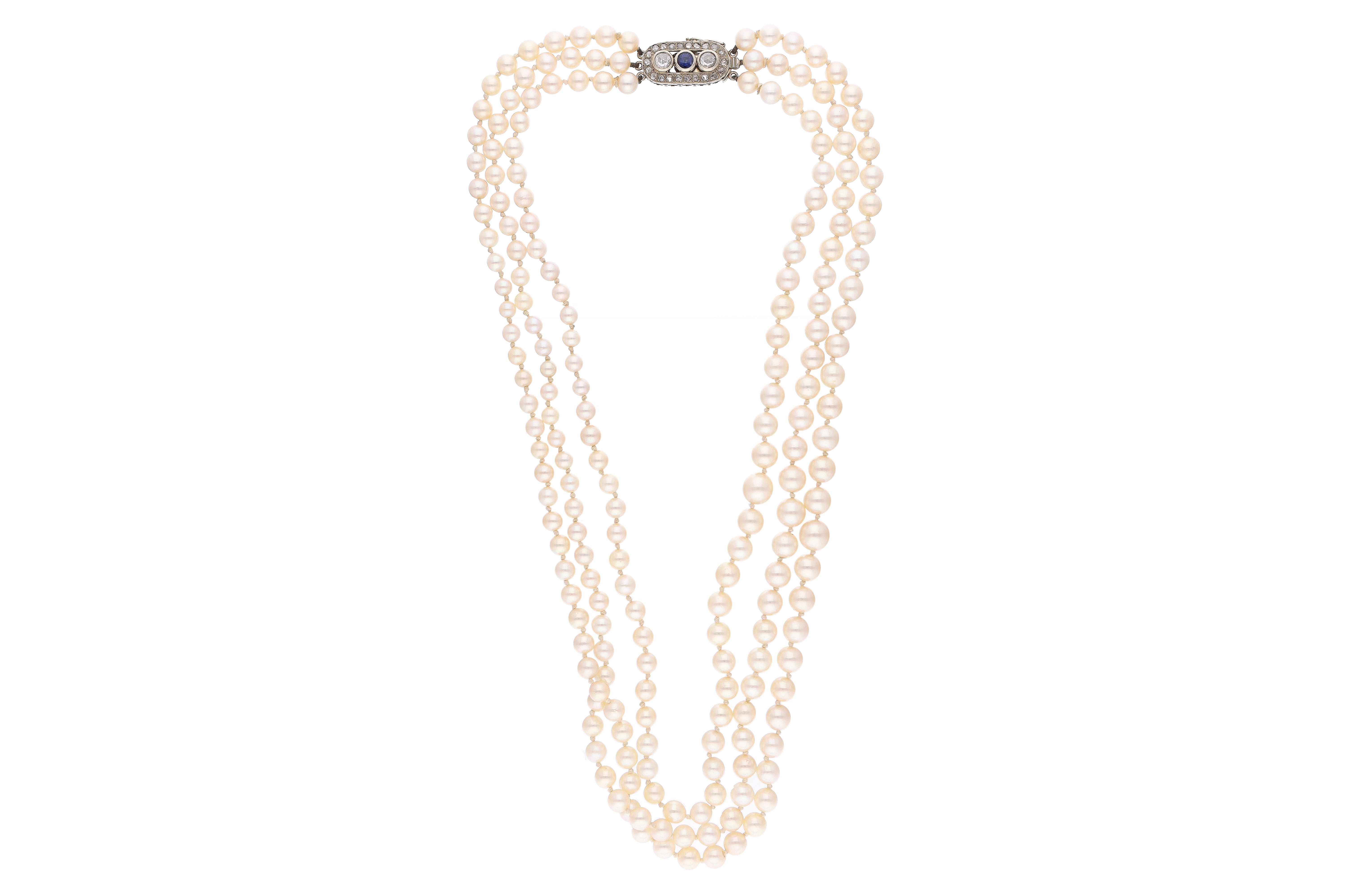 Collana di perle, diamanti e zaffiro - Asta Preziosi