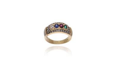 Anello con diamanti, smeraldo, rubino e pietre - Asta Preziosi