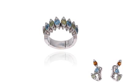 Parure orecchini e anello con diamanti e pietre - Asta Preziosi Parure orecchini e anello con diamanti e pietre - Asta Preziosi