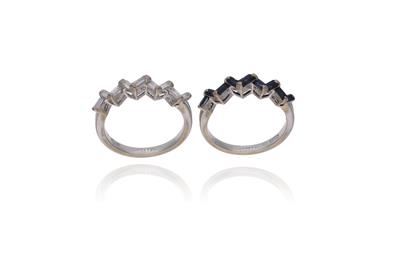 Coppia di anelli con diamanti e zaffiri - Asta Preziosi