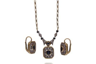 Parure orecchini e collana con diamanti e zaffiri - Asta Preziosi