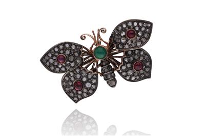 Spilla con diamanti smeraldo e rubini - Asta Preziosi