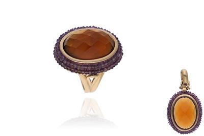 Anello e ciondolo con quarzi, ametiste e pietre - Asta Preziosi
