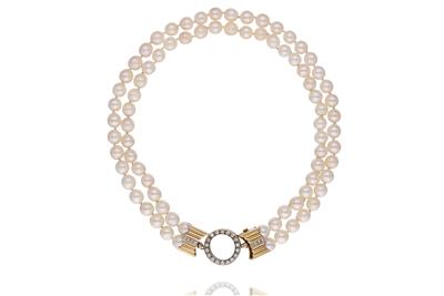 Collana di perle con diamanti - Asta Preziosi
