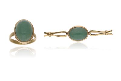Parure composta da spilla e anello con quarzi avventurina - Asta Preziosi