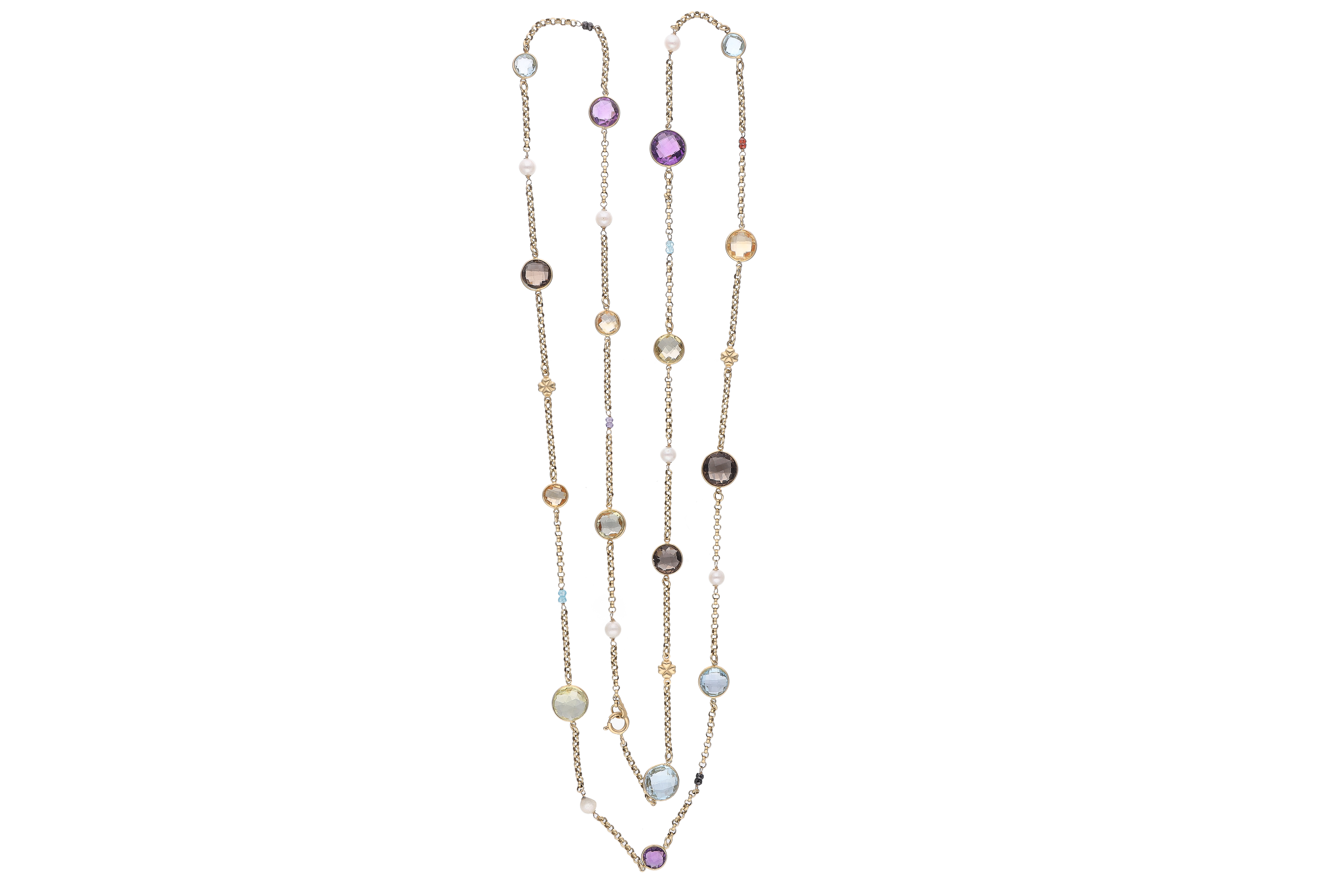 Collana con ametiste, topazi, quarzi, pietre e perle coltivate - Asta Preziosi