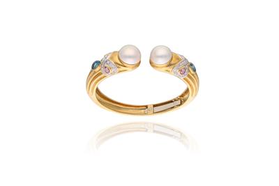 Bracciale con diamanti, tormaline, pietre naturali e perle mabe' - Asta Preziosi