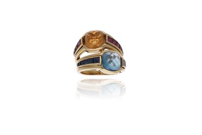 Anello con rubini, zaffiri, topazio e quarzo giallo - Asta Preziosi