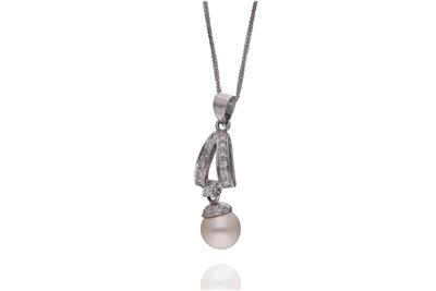 Collana e ciondolo con diamanti e perla - Asta Preziosi