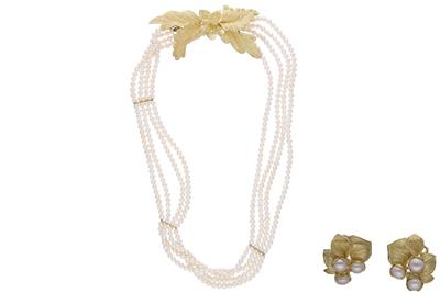 Collana e paio di orecchini con perle - Asta Preziosi