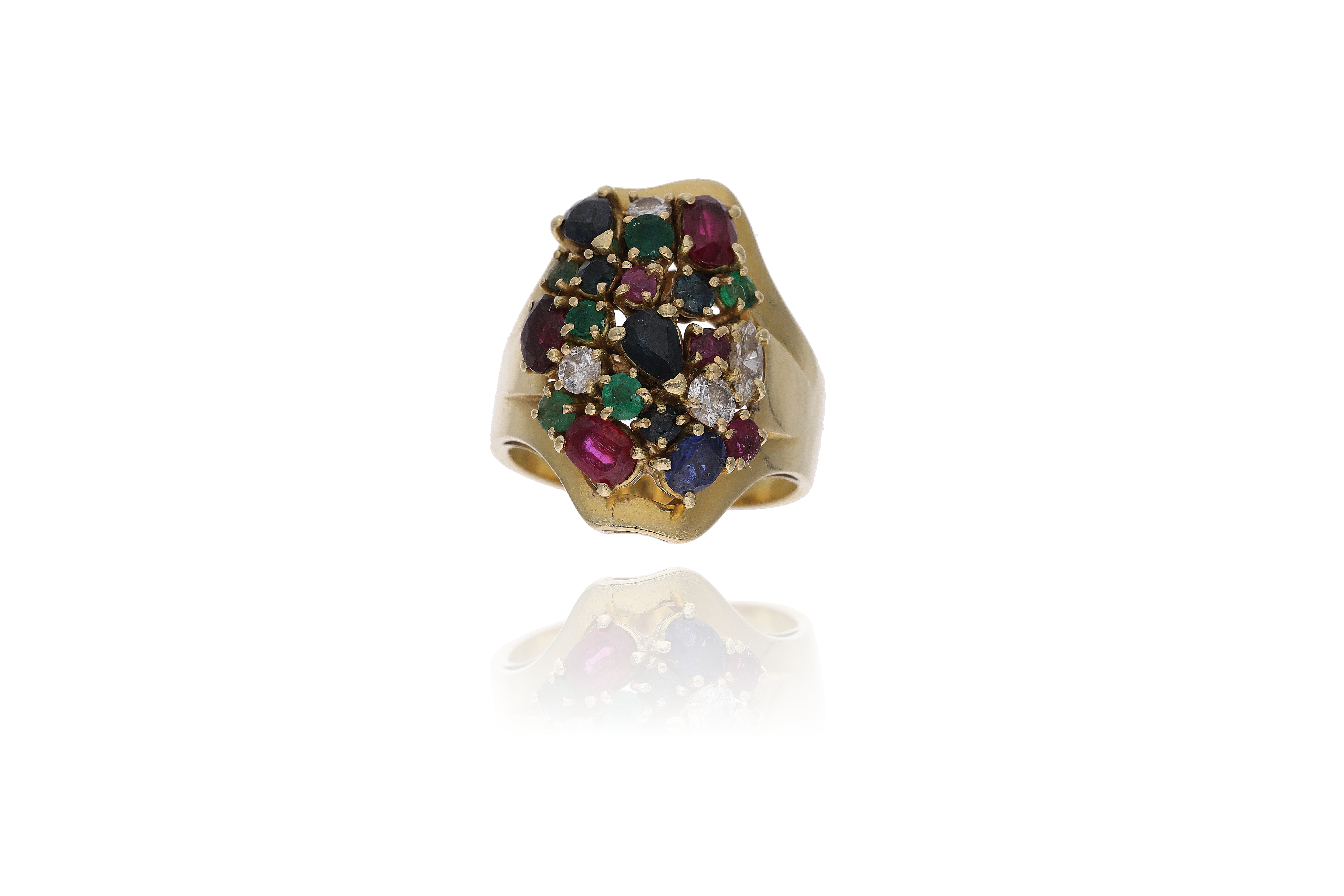 Anello con diamanti, rubini, zaffiri e smeraldi - Asta Preziosi