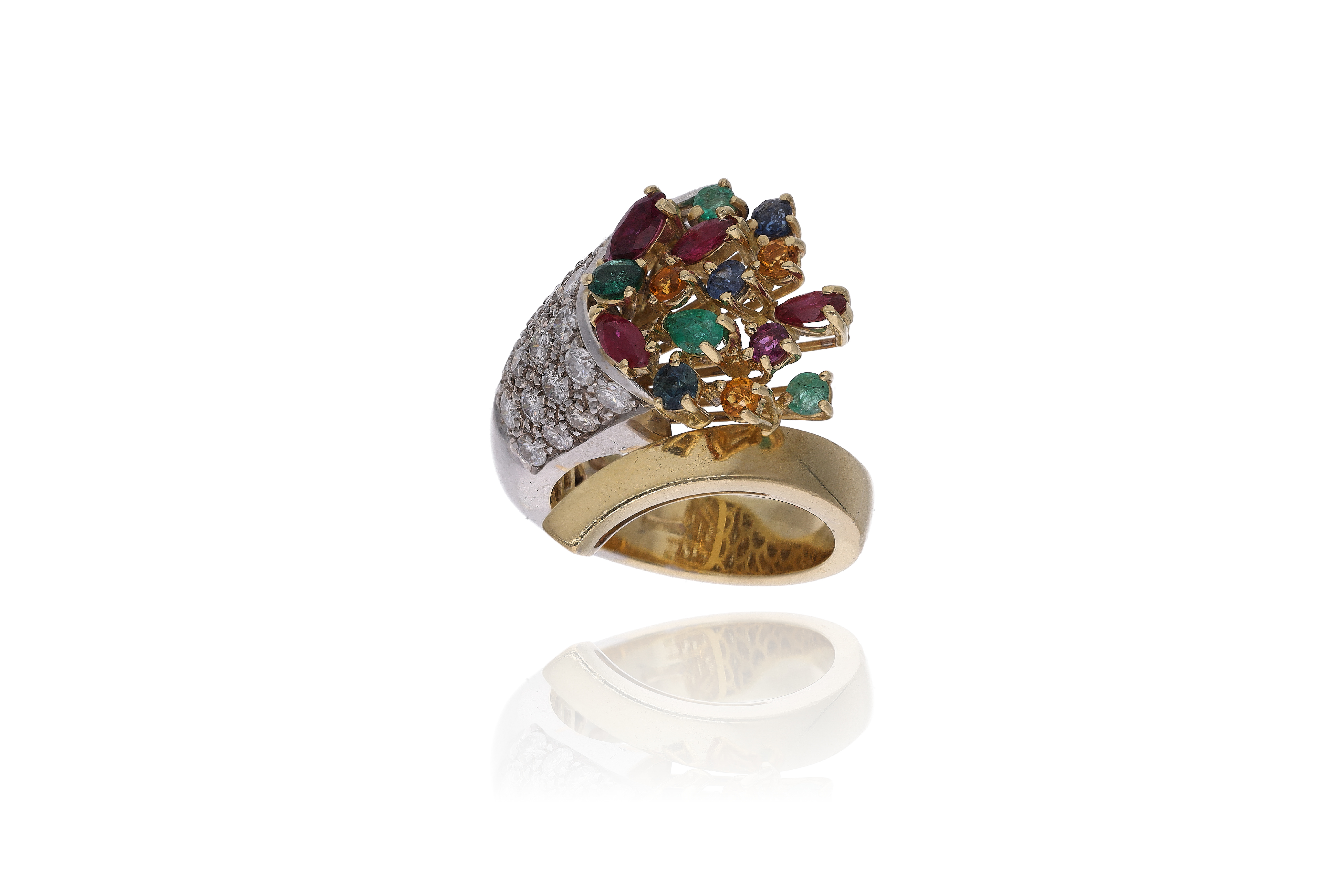 Anello con rubini, smeraldi, zaffiri, pietre e diamanti - Asta Preziosi