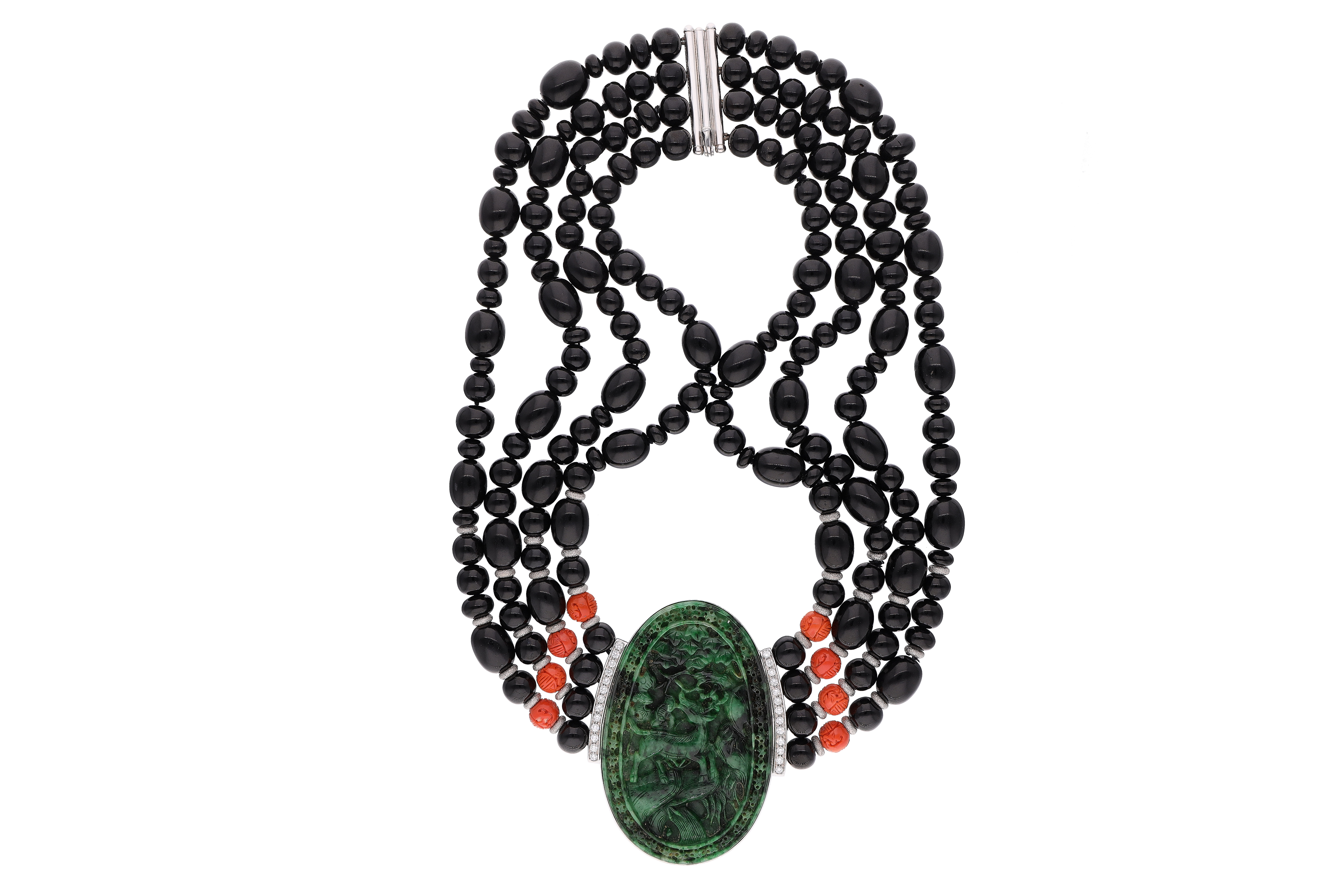 Collana con pietre, diamanti e coralli - Asta Preziosi