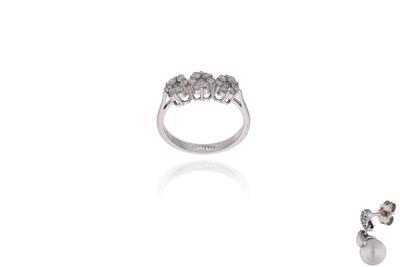 Anello con diamanti e orecchino con perla e diamanti - Asta Preziosi