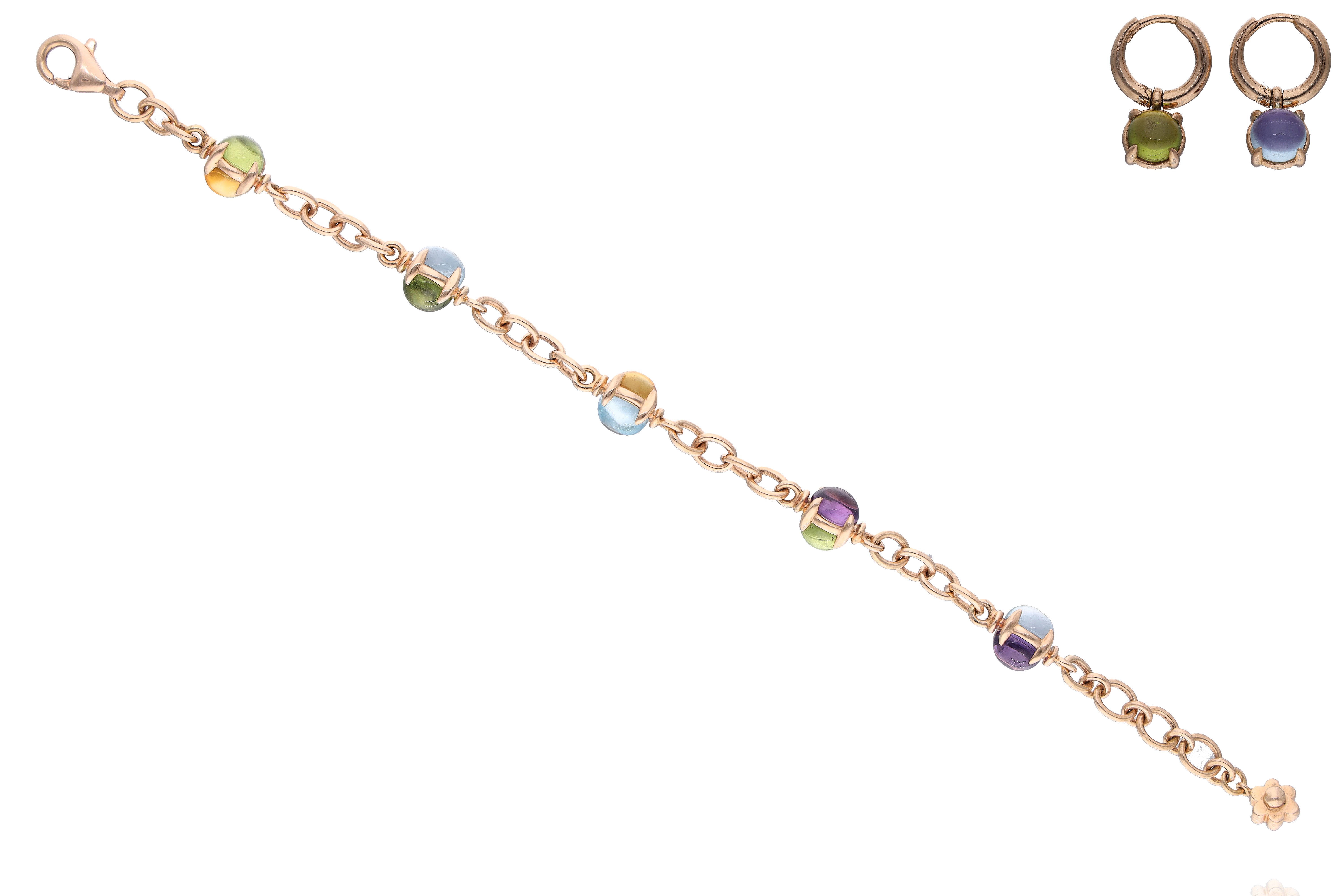 Paio di orecchini e bracciale con pietre naturali - Asta Preziosi