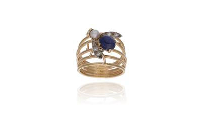 Anello con diamanti, zaffiro e perla coltivata - Asta Preziosi