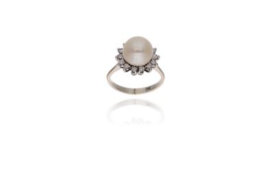 Anello con perla e diamanti - Asta Preziosi