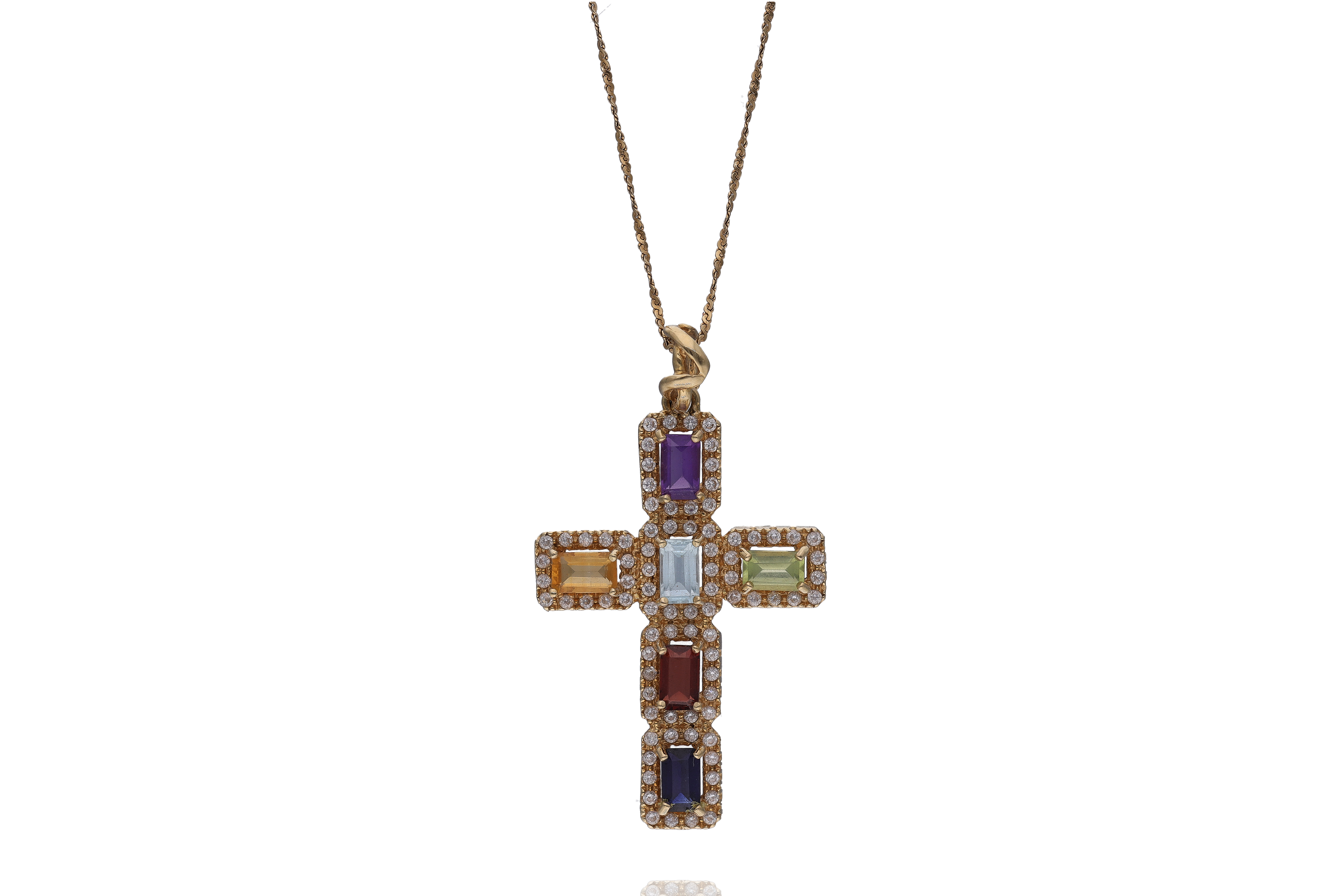 Collana e ciondolo con ametista, peridoto e pietre - Asta Preziosi
