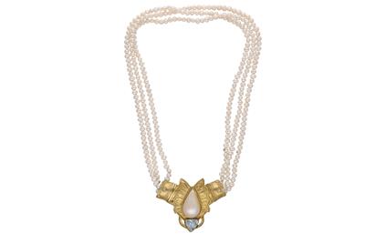 Collana di perle con diamanti e acquamarina - Asta Preziosi Collana di perle con diamanti e acquamarina - Asta Preziosi