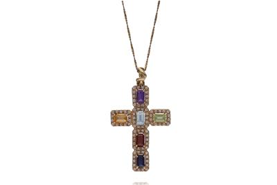 Collana e ciondolo con ametista, peridoto e pietre - Asta Preziosi
