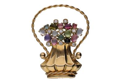 Spilla con ametiste, peridoto, tormaline rosa e verdi e pietre - Asta Preziosi