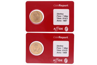 Due Sterline inglesi Elisabetta II, anni 1967 e 1968, in oro 916,6 - Asta Speciale - Oro da investimento Due Sterline inglesi Elisabetta II, anni 1967 e 1968, in oro 916,6 - Asta Speciale - Oro da investimento