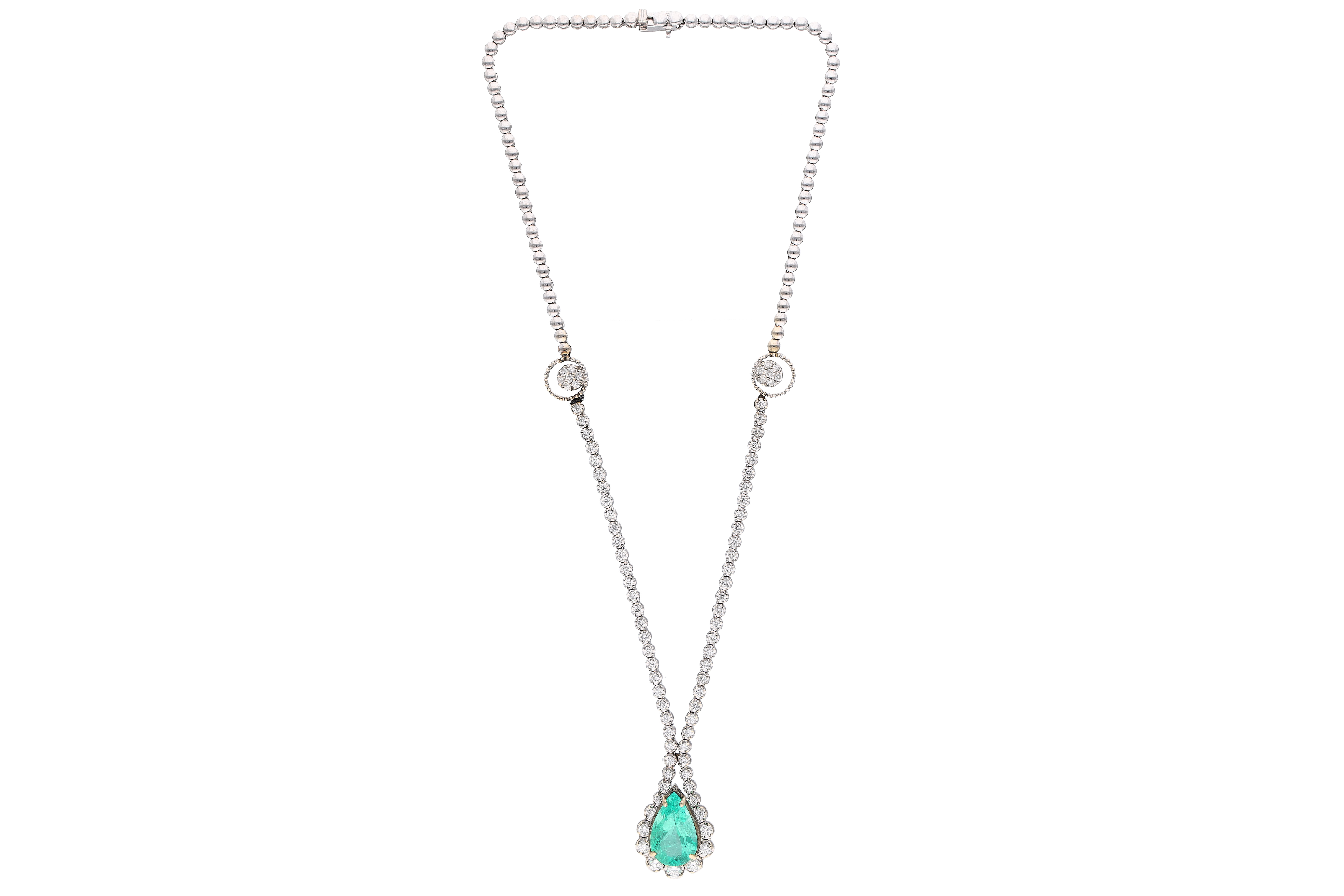 Collana con smeraldo e diamanti, in oro bianco 750 - Speciale di Natale