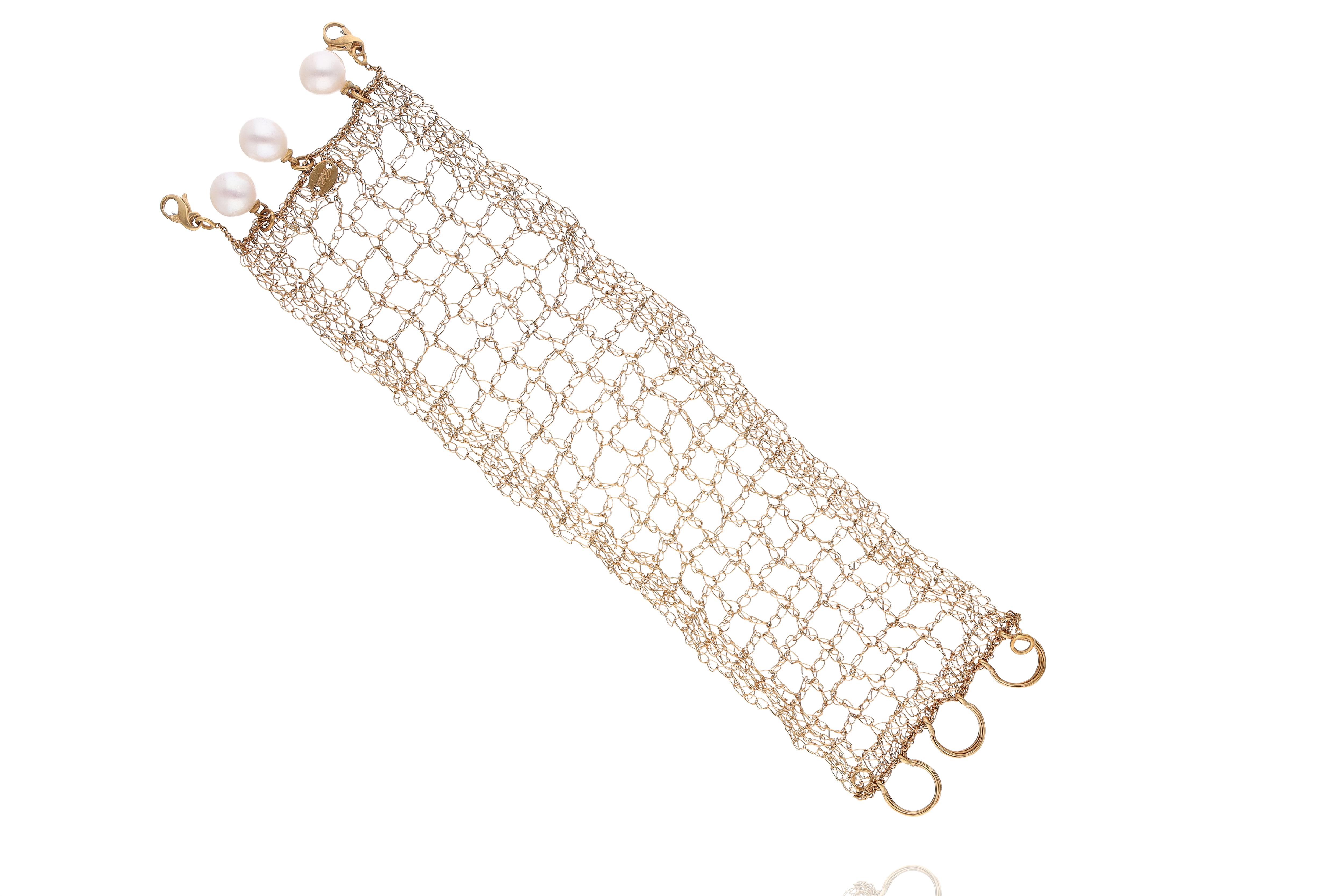 Celin, bracciale con lavorazione a tessuto e perle - Asta Grandi Firme