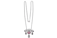 Collana con centrale con diamanti e pietra - Asta Tesori d'Autunno