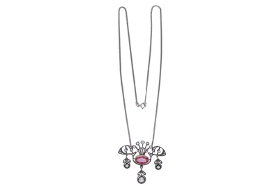 Collana con centrale con diamanti e pietra - Asta Tesori d'Autunno