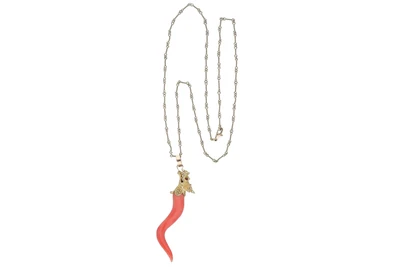Collana con ciondolo con corallo e pietre - Asta Tesori d'Autunno Collana con ciondolo con corallo e pietre - Asta Tesori d'Autunno