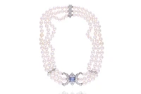 Collana di perle coltivate con diamanti e zaffiro - Asta Speciale Gioielli