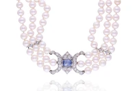 Collana di perle coltivate con diamanti e zaffiro - Asta Speciale Gioielli