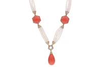 Parure con diamanti, coralli e perle coltivate - Asta Speciale Gioielli