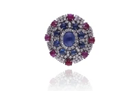 Spilla/ciondolo con diamanti, zaffiri e rubini - Asta Speciale Gioielli