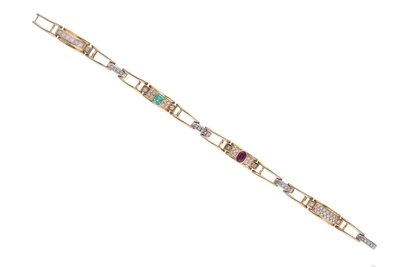 Bracciale scomponibile con smeraldo, rubino e diamanti - Asta Speciale Gioielli